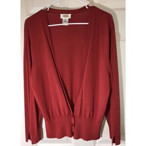 Talbots Red Cardigan Long Sleeve Slinky Stretchy Open 3 Button Sweater Size XL